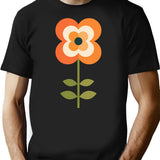 Retro Flower - Orange And Charcoal T-Shirt for Men & Women, T-Shirts Graphic Tee - Black