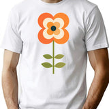 Retro Flower - Orange And Charcoal T-Shirt for Men & Women, T-Shirts Graphic Tee - White