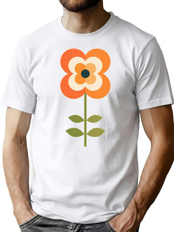 Retro Flower - Orange And Charcoal T-Shirt for Men & Women, T-Shirts Graphic Tee - White