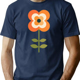 Retro Flower - Orange And Charcoal T-Shirt for Men & Women, T-Shirts Graphic Tee - Navy