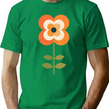 Retro Flower - Orange And Charcoal T-Shirt for Men & Women, T-Shirts Graphic Tee - Green