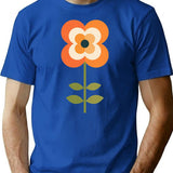 Retro Flower - Orange And Charcoal T-Shirt for Men & Women, T-Shirts Graphic Tee - Blue