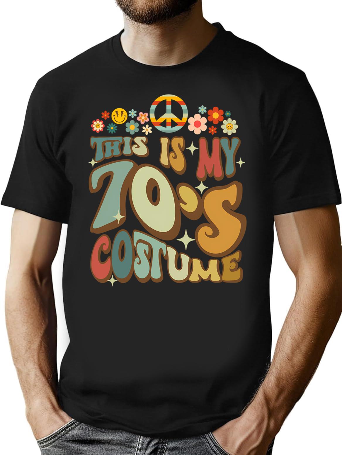 Retro Groovy This Is My 70'S Costume Funny 70S Party Vintage T-Shirt for Men & Women, T-Shirts Graphic Tee - Black