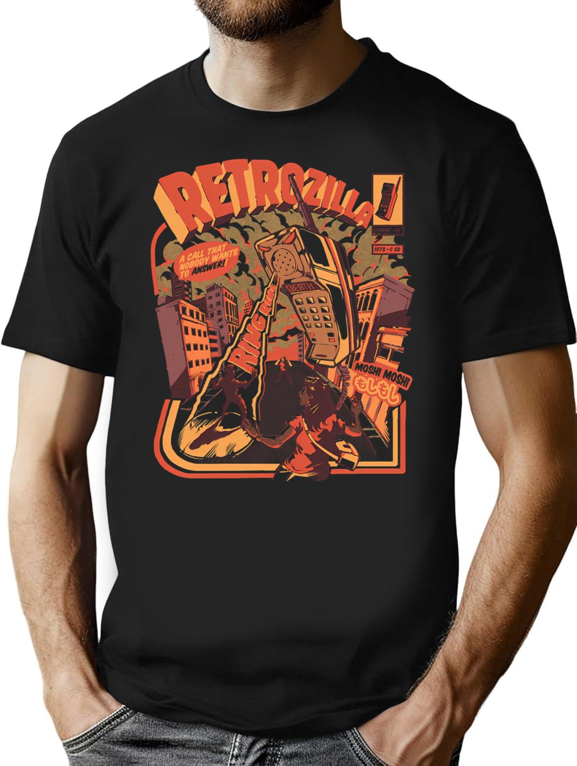 Retro Phonezilla T-Shirt for Men & Women, T-Shirts Graphic Tee - Black