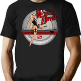 Retro Pin-Up Wreck Diver T-Shirt for Men & Women, T-Shirts Graphic Tee - Black