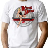 Retro Pin-Up Wreck Diver T-Shirt for Men & Women, T-Shirts Graphic Tee - White
