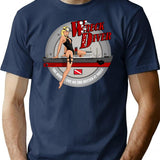 Retro Pin-Up Wreck Diver T-Shirt for Men & Women, T-Shirts Graphic Tee - Navy