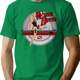Retro Pin-Up Wreck Diver T-Shirt for Men & Women, T-Shirts Graphic Tee - Green