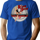 Retro Pin-Up Wreck Diver T-Shirt for Men & Women, T-Shirts Graphic Tee - Blue