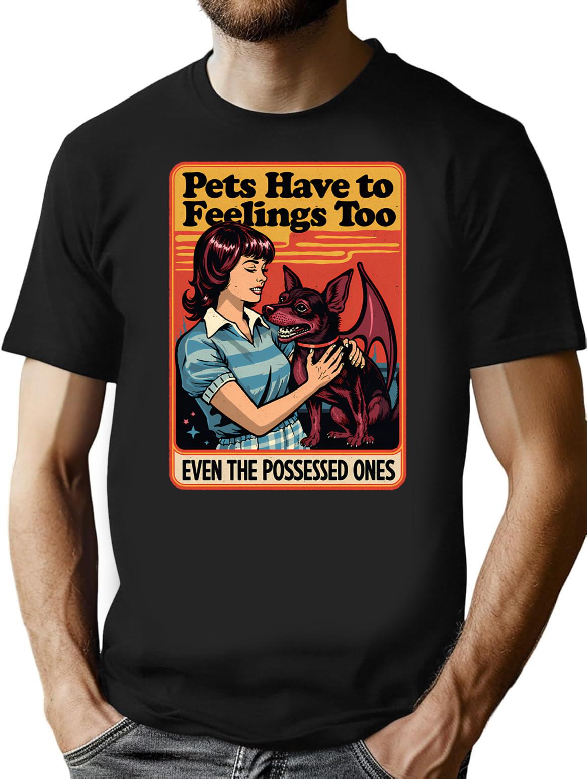 Retro Possessed Dog Dark Humor Pet Adoption T-Shirt for Men & Women, T-Shirts Graphic Tee - Black