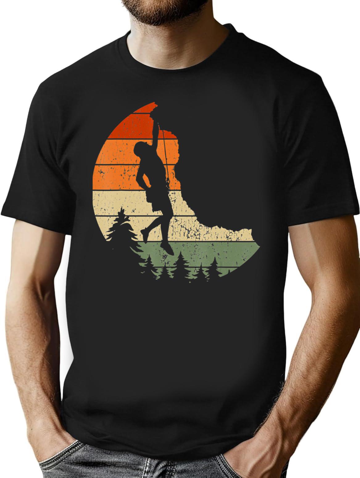 Retro Rock Climbing Vintage Climber T-Shirt for Men & Women, T-Shirts Graphic Tee - Black