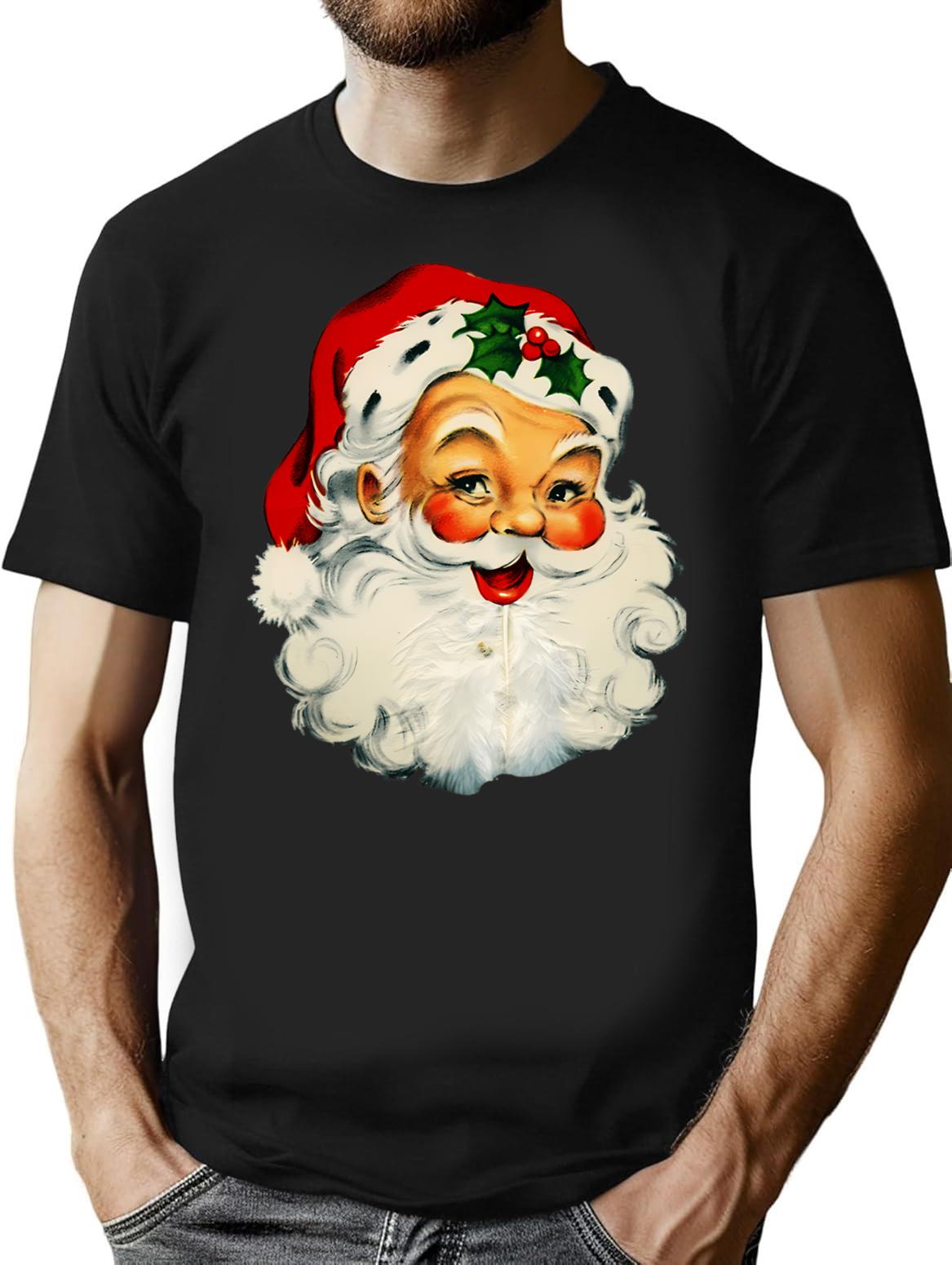 Retro Santa Christmas Design T-Shirt for Men & Women, T-Shirts Graphic Tee - Black