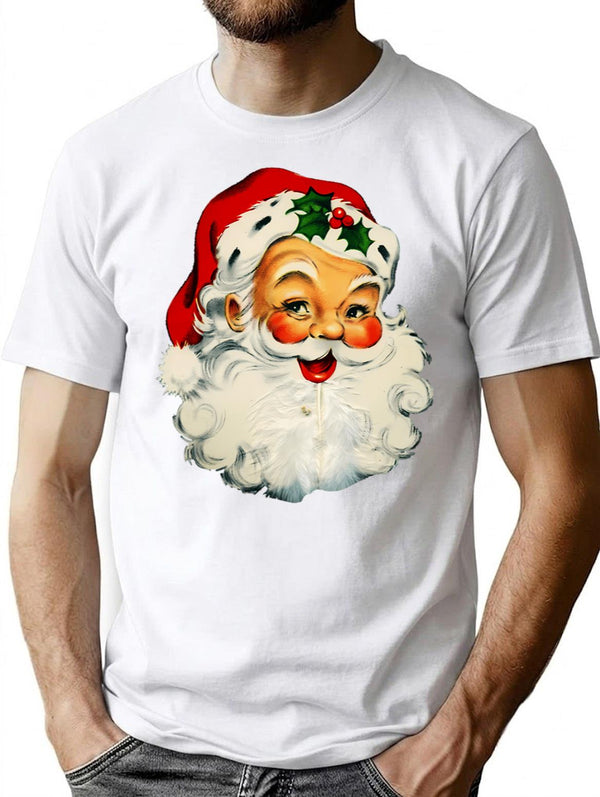 Retro Santa Christmas Design T-Shirt for Men & Women, T-Shirts Graphic Tee - White