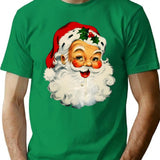 Retro Santa Christmas Design T-Shirt for Men & Women, T-Shirts Graphic Tee - Green