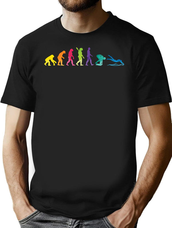 Retro Swimming Evolution Swimmers Vintage Retro Swim T-Shirt for Men & Women, T-Shirts Graphic Tee - Black