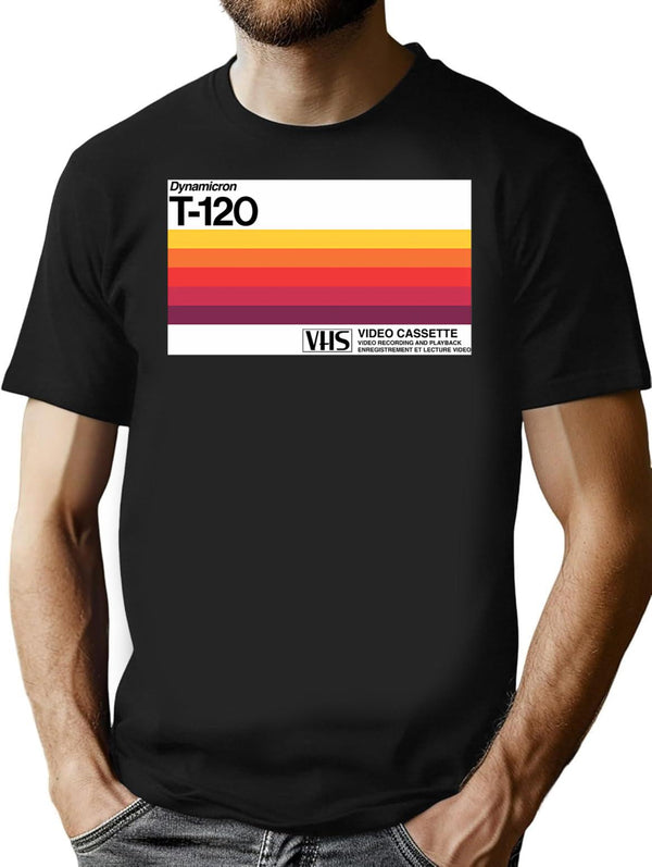 Retro T-120 Vhs Tape Case Design T-Shirt for Men & Women, T-Shirts Graphic Tee - Black