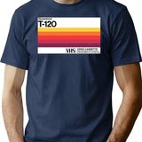 Retro T-120 Vhs Tape Case Design T-Shirt for Men & Women, T-Shirts Graphic Tee - Navy