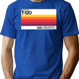 Retro T-120 Vhs Tape Case Design T-Shirt for Men & Women, T-Shirts Graphic Tee - Blue