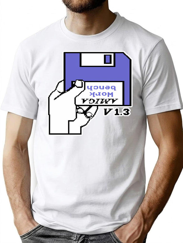 Retro Video Games Commodore Amiga Workbench Insert Disk T-Shirt for Men & Women, T-Shirts Graphic Tee - White