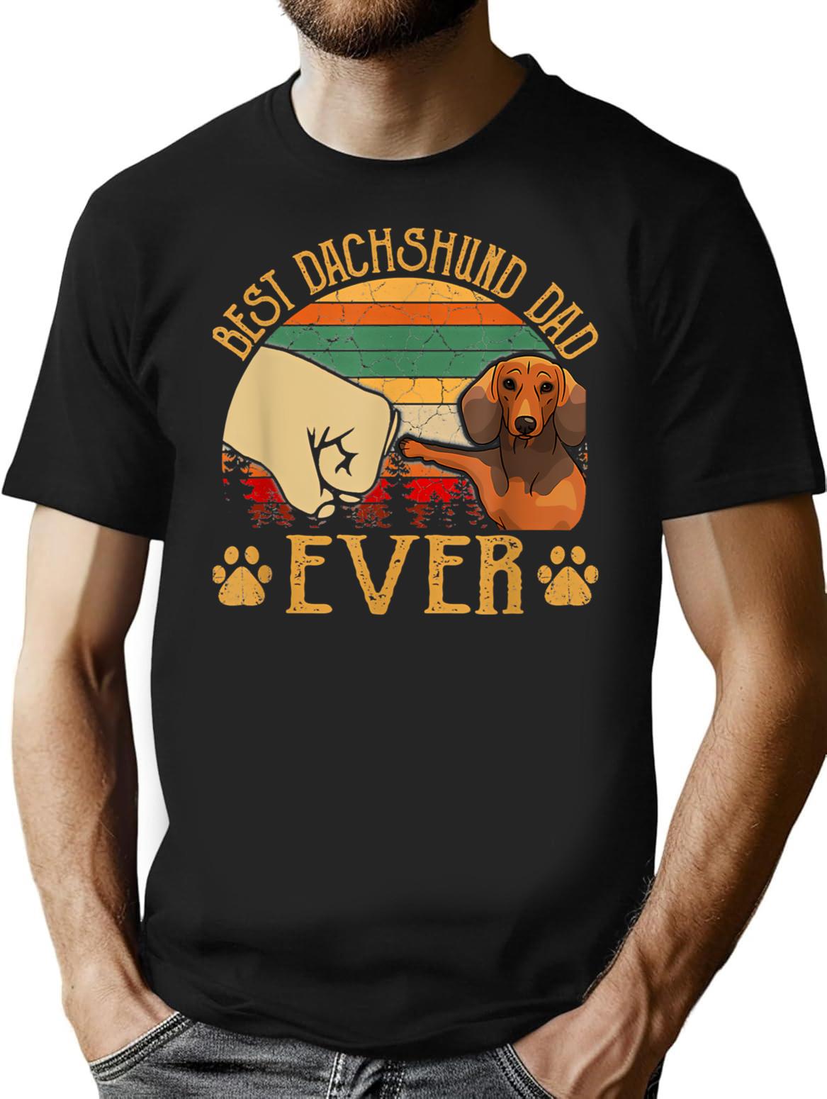 Retro Vintage Best Dachshund Dad Ever T-Shirt for Men & Women, T-Shirts Graphic Tee - Black