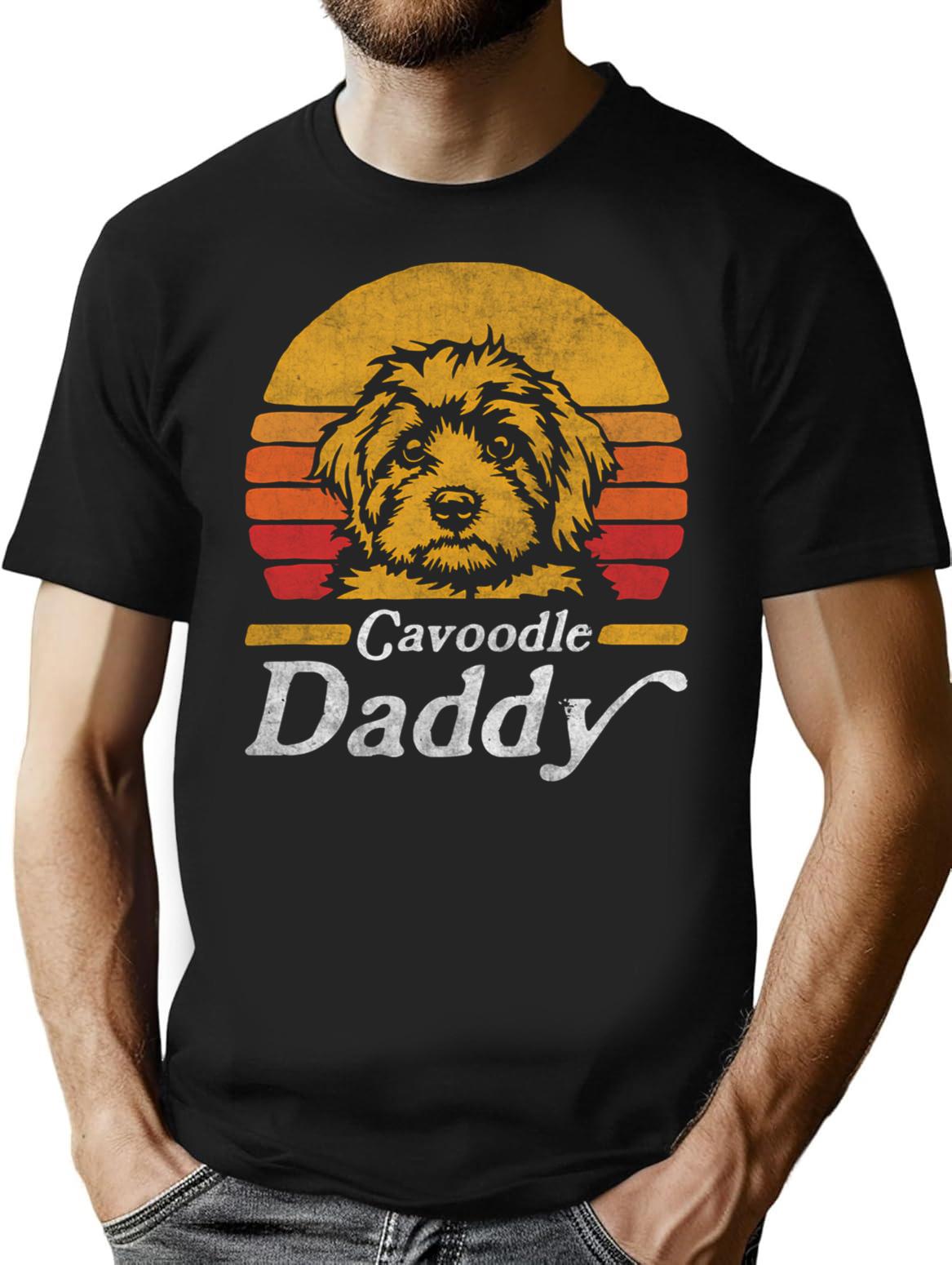 Retro Vintage Cavoodle Daddy T-Shirt for Men & Women, T-Shirts Graphic Tee - Black