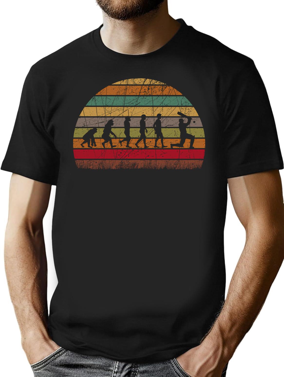 Retro Vintage Cricket Evolution Cricket Fan Funny Cricket Lover Gift T-Shirt for Men & Women, T-Shirts Graphic Tee - Black