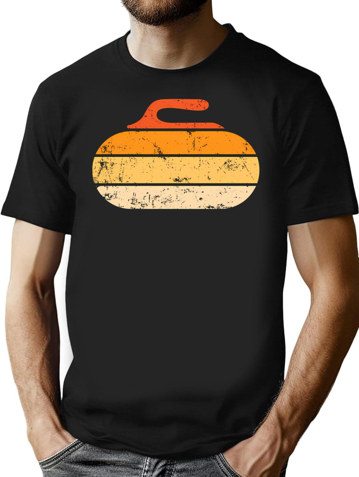 Retro Vintage Curling T-Shirt for Men & Women, T-Shirts Graphic Tee - Black