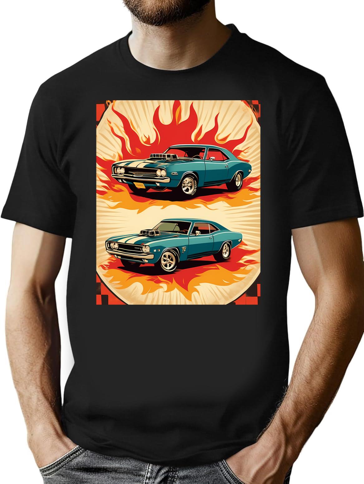 Retro Vintage Muscle Car Design T-Shirt for Men & Women, T-Shirts Graphic Tee - Black