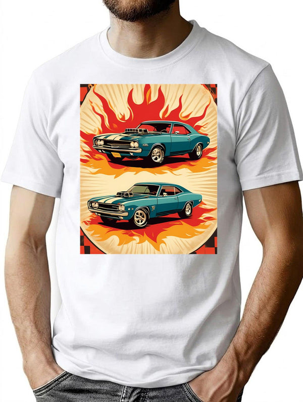 Retro Vintage Muscle Car Design T-Shirt for Men & Women, T-Shirts Graphic Tee - White