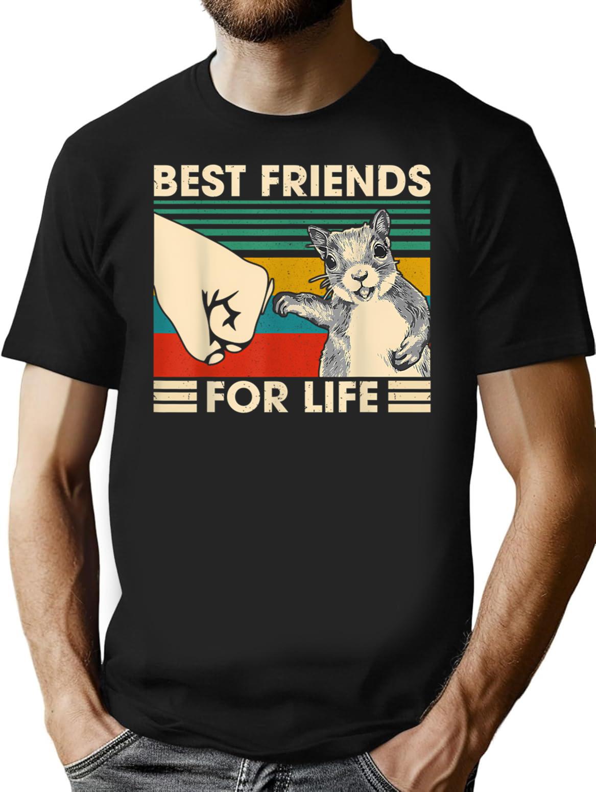 Retro Vintage Squirrel Best Friend For Life Fist Bump (1) T-Shirt for Men & Women, T-Shirts Graphic Tee - Black