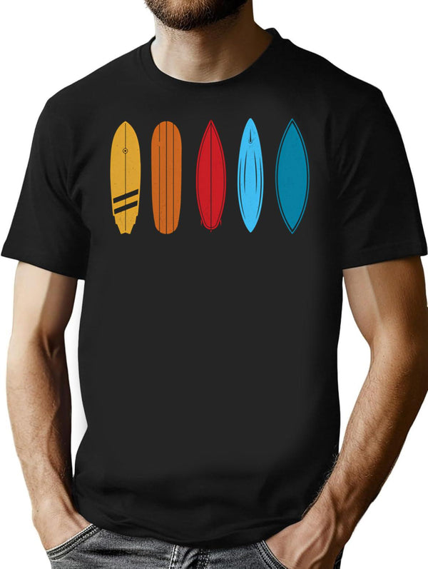 Retro Vintage Sunset Surf Boards T-Shirt for Men & Women, T-Shirts Graphic Tee - Black