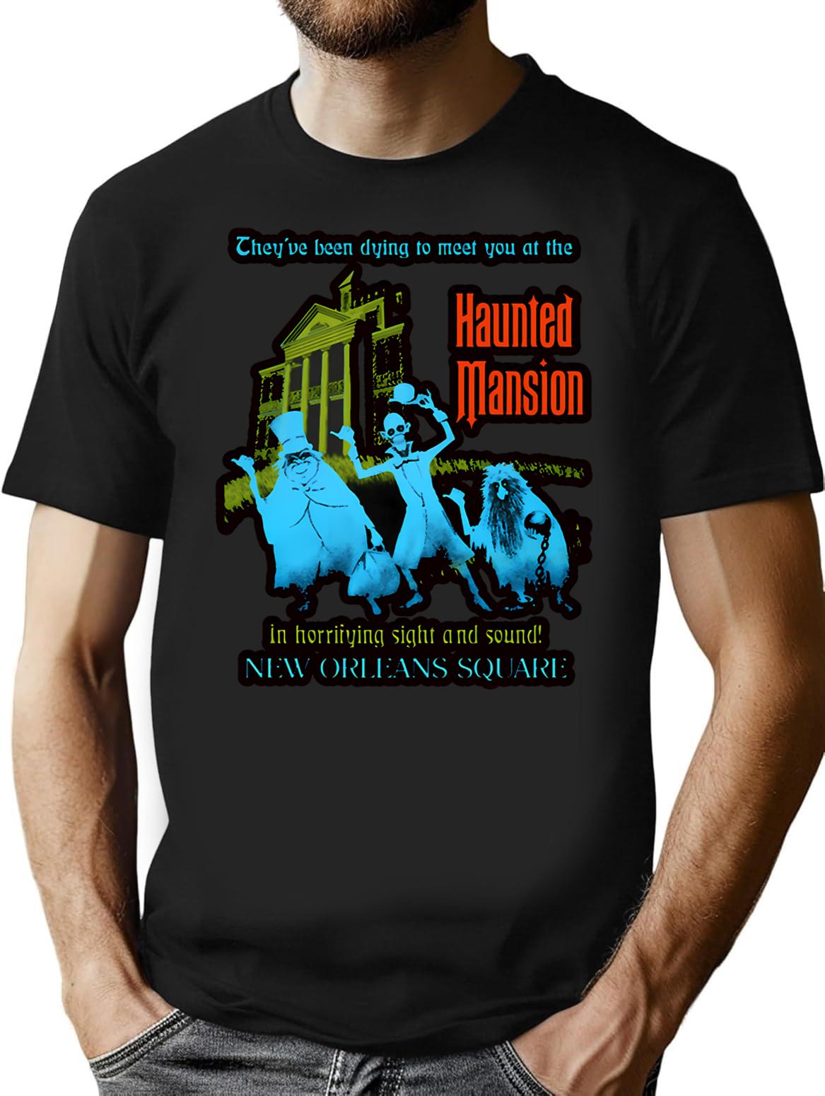 Retro Vintage The Haunted Mansion Hat Box Halloween Shirt Cute Graphic Gift T-Shirt for Men & Women, T-Shirts Graphic Tee - Black