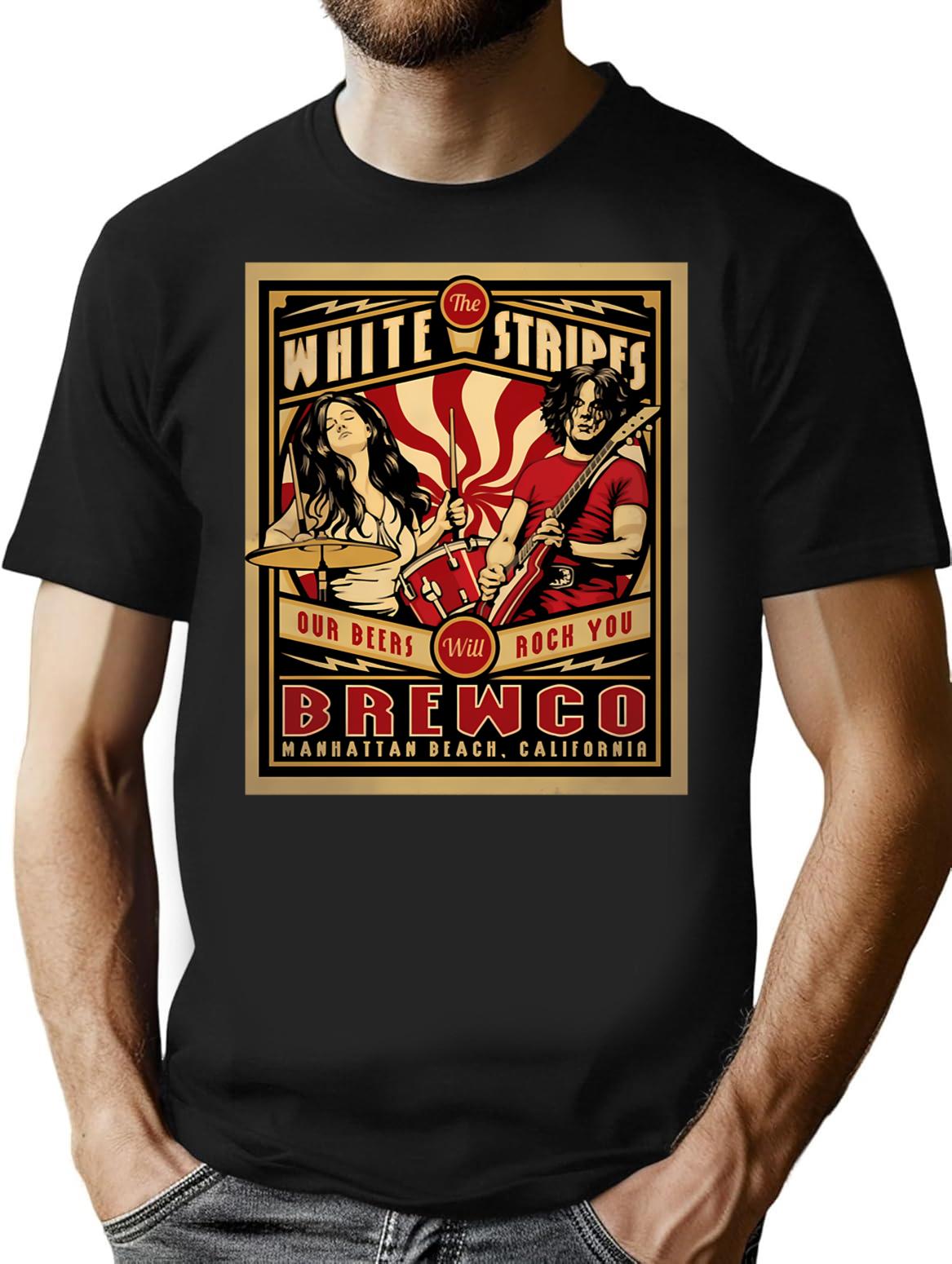 Retro White Stripes T-Shirt for Men & Women, T-Shirts Graphic Tee - Black