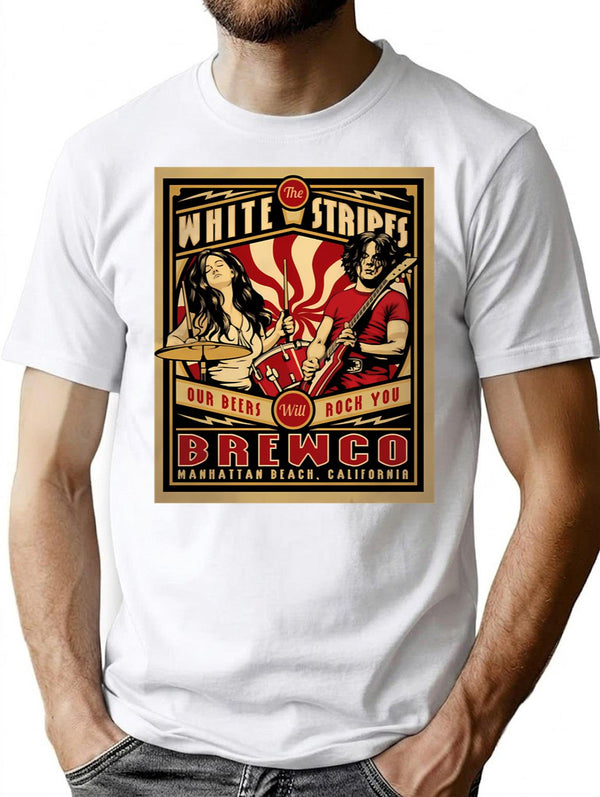 Retro White Stripes T-Shirt for Men & Women, T-Shirts Graphic Tee - White