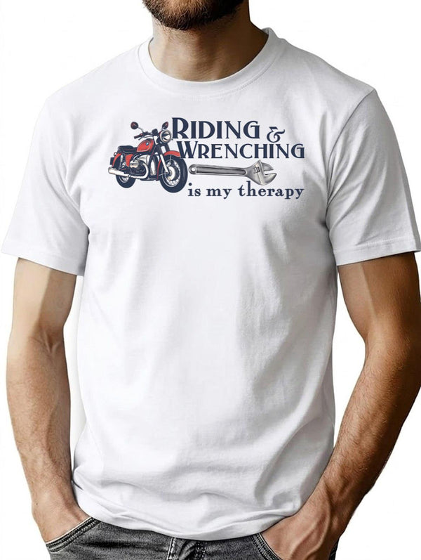 Riding Wrenching Therapy T-Shirt for Men & Women, T-Shirts Graphic Tee - White