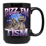 Rizz Em With The Tism Funny Raccoon Autism Awareness Black Coffee Mug, Gift Coffee Mug