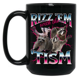 Rizz Em With The Tism Meme - Funny Autism Racoon In Vintage 90S Bootleg Style Black Coffee Mug, Gift Coffee Mug