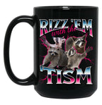 Rizz Em With The Tism Meme - Funny Autism Racoon In Vintage 90S Bootleg Style Black Coffee Mug, Gift Coffee Mug