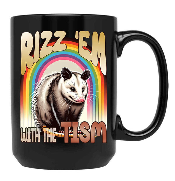 Rizz Em With The Tism Autism Awareness Meme Black Coffee Mug, Gift Coffee Mug