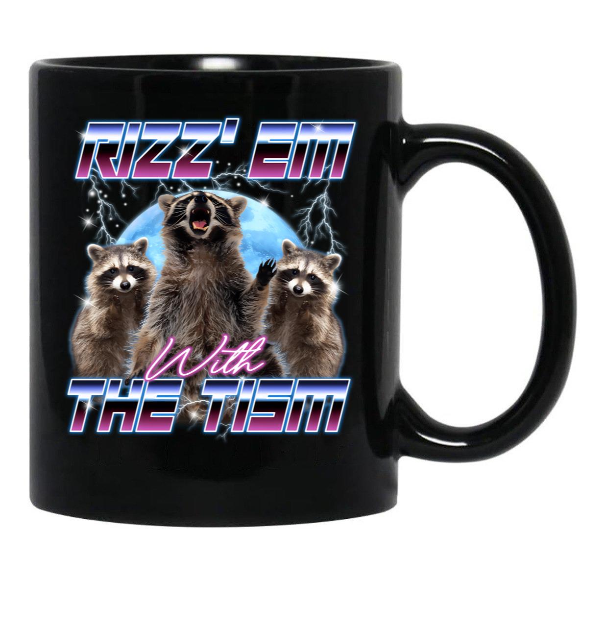 Rizz Em With The Tism Retro Funny Raccoon Autism Awareness Black Coffee Mug, Gift Coffee Mug - Black