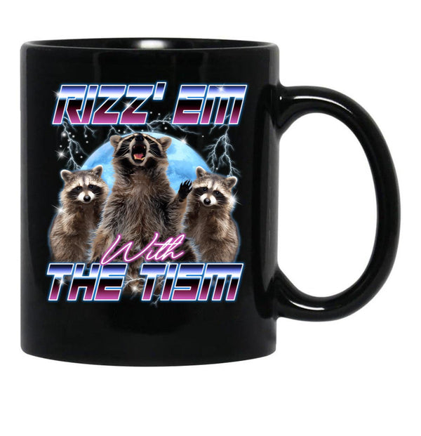 Rizz Em With The Tism Retro Funny Raccoon Autism Awareness Black Coffee Mug, Gift Coffee Mug - Black