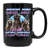 Rizz Em With The Tism Retro Funny Raccoon Autism Awareness Black Coffee Mug, Gift Coffee Mug