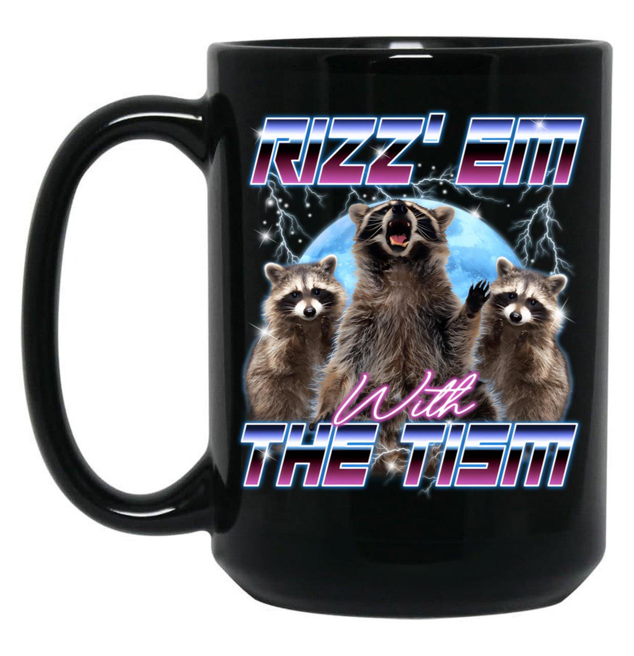 Rizz Em With The Tism Retro Funny Raccoon Autism Awareness Black Coffee Mug, Gift Coffee Mug