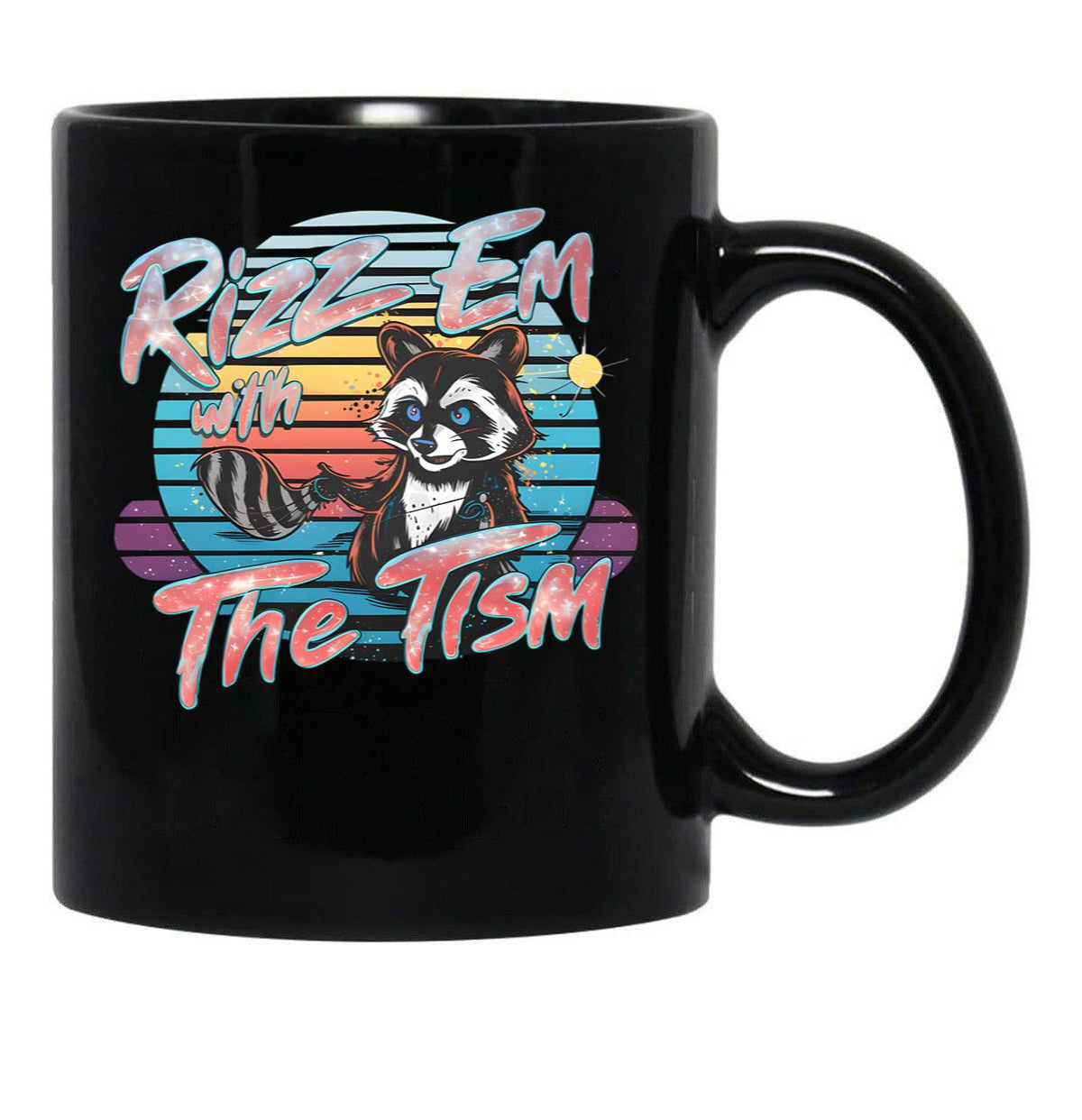 Rizz Em With The Tism Retro Vintage Raccoon Meme Black Coffee Mug, Gift Coffee Mug - Black