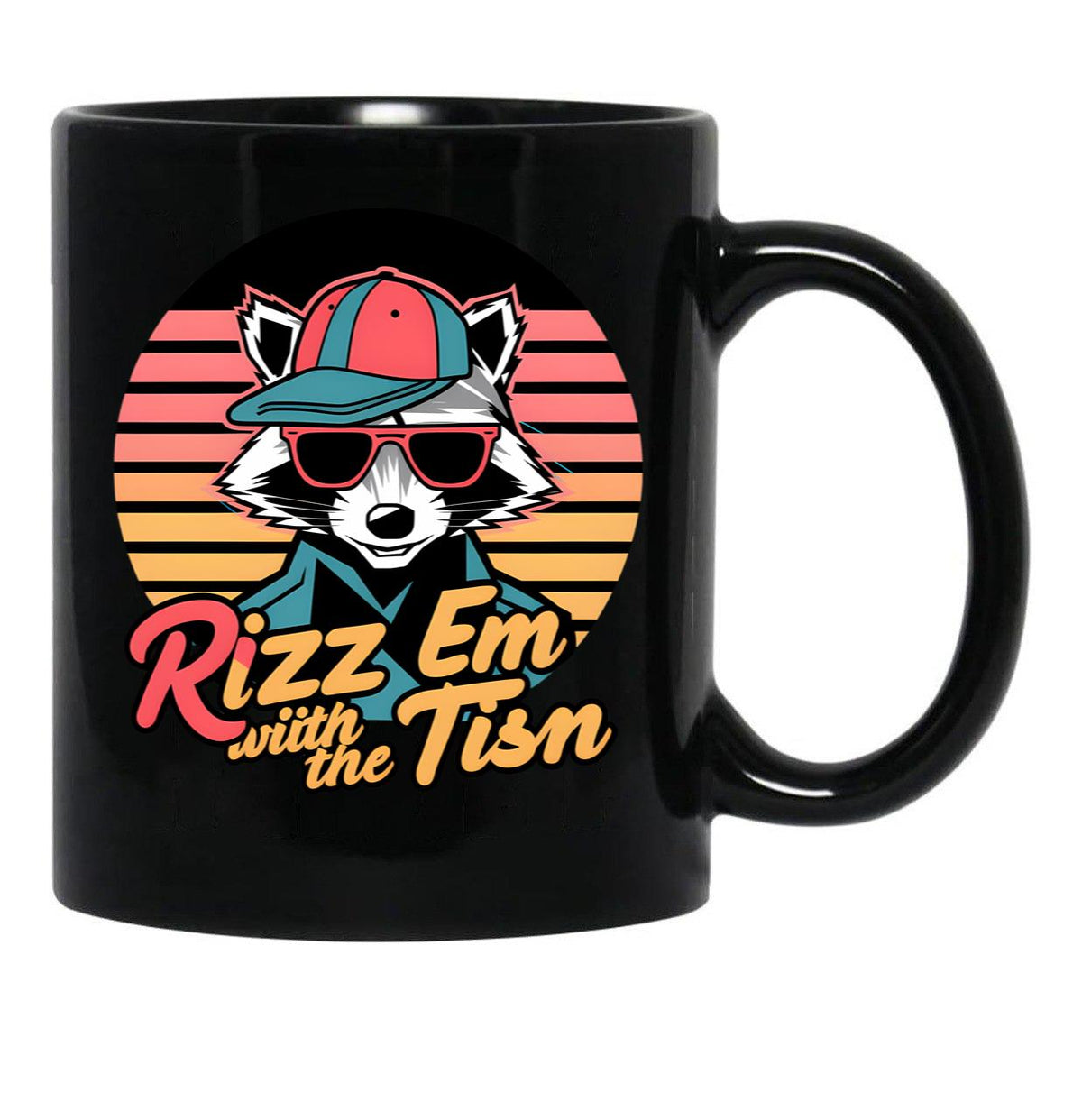 Rizz Em With The Tism Retro Vintage Raccoon Meme Black Coffee Mug, Gift Coffee Mug - Black