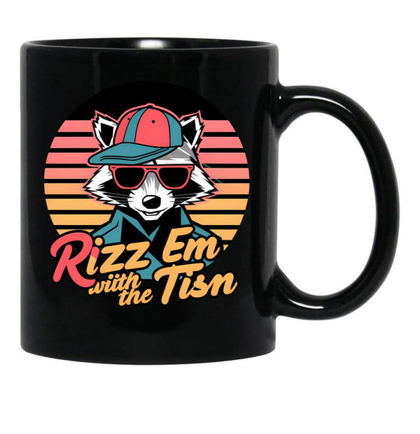 Rizz Em With The Tism Retro Vintage Raccoon Meme Black Coffee Mug, Gift Coffee Mug - Black