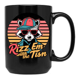 Rizz Em With The Tism Retro Vintage Raccoon Meme Black Coffee Mug, Gift Coffee Mug