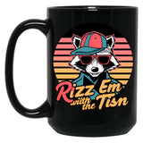 Rizz Em With The Tism Retro Vintage Raccoon Meme Black Coffee Mug, Gift Coffee Mug