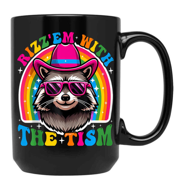 Rizz Em With Tism Raccoon Meme Cute Funny Essential T-Shirt Black Coffee Mug, Gift Coffee Mug
