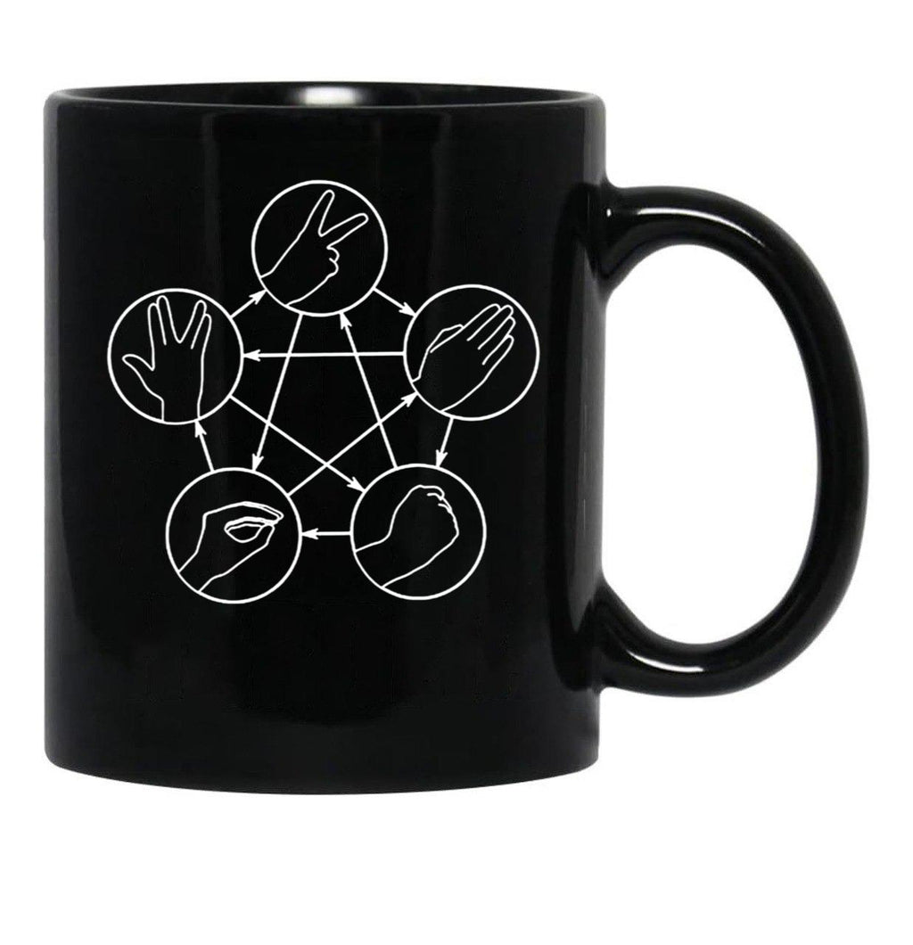 Rock Paper Scissors Lizard Spock Black Coffee Mug, Gift Coffee Mug - Black